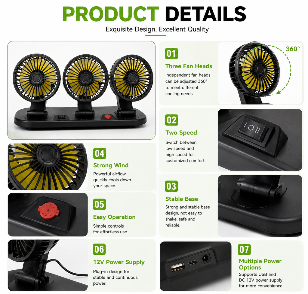 HÁROMFEJŰ JÁRMŰVES VENTILÁTOR  HY 4006A