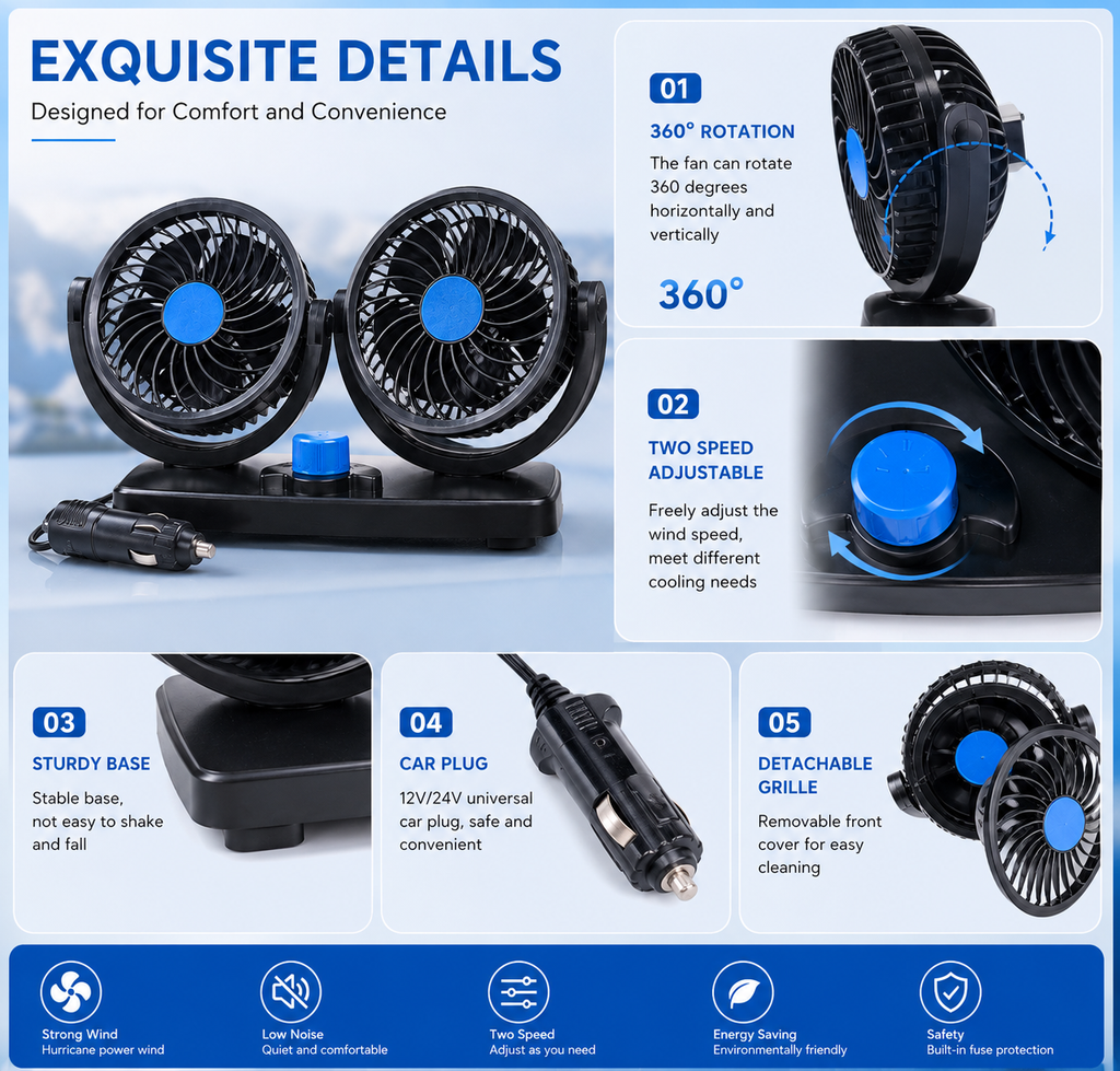 KÉTFEJŰ JÁRMŰVES VENTILÁTOR  HX-T303