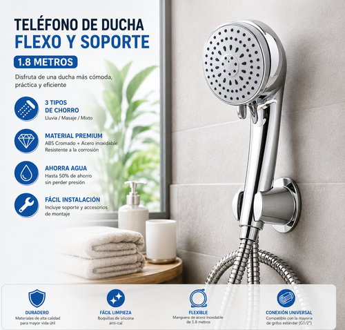3 FUNKCIÓVAL ZUHANYFEJ TÖMLŐ ÉS ÁLLVÁNY 1.8M  CDZ94866