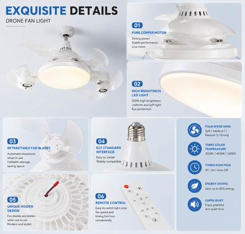 DRÓN VENTILÁTOR LÁMPA  FAN-E27
